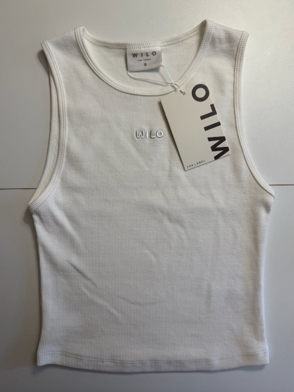 Wilo The Label Logo Rib Tank Chalk White Fitted Athleisure Small Top NWT